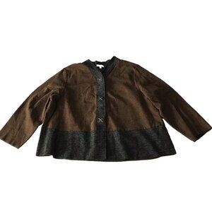 Habitat Jacket Coat Womens XXL Brown Gray Lagenlook Boho Blazer Colorblock